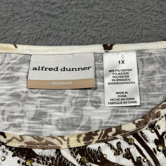 Alfred Dunner Paisley Floral Blouse Womens 1X White Brown 3/4 Sleeve Stretch NWT - Picture 6 of 16